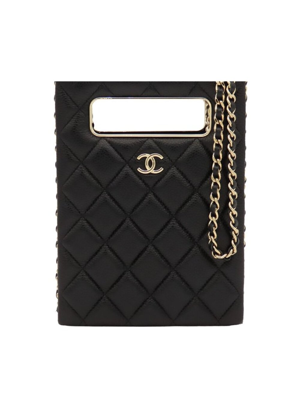 Chanel Evening Chain Shoulder Bag 2-Way Quilted Black Caviar Leather